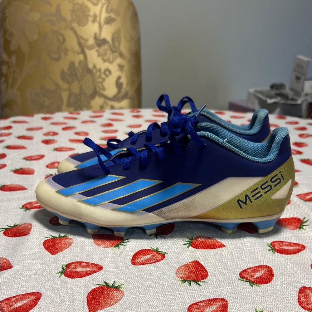 Adidas messi  Blue and Cream Soccer cleats